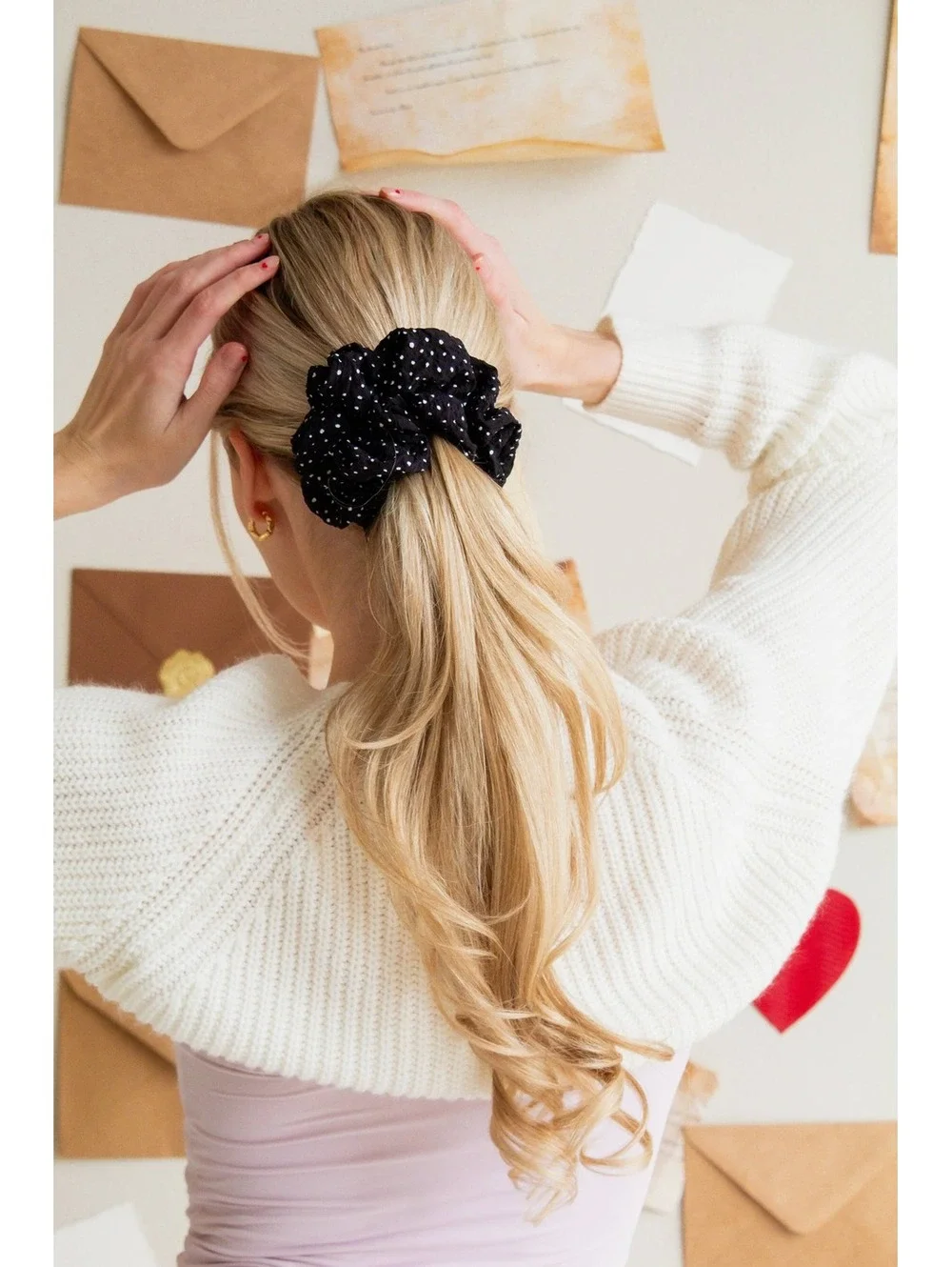 Andi Black & White Polka Dot Jumbo Hair Scrunchie